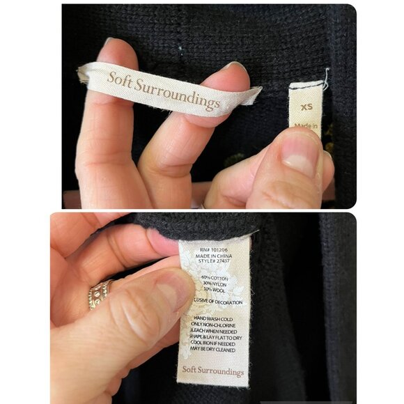 Soft Surroundings Black Oversized Floral Embroidered Longline Duster Cardigan XS - Picture 14 of 15